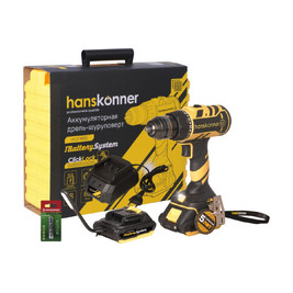 Дрель аккум. б/щ HCD1865, 18В 1BatterySystem, 2 акк. 2Ач, 65Нм, патрон 13мм, кейс Hanskonner